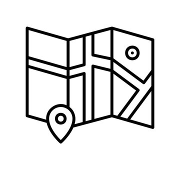 Folded paper map icon with road and lication pin