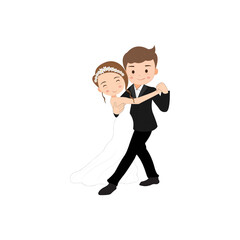 Wedding couple, bride and groom dancing vector isolated on white background. 