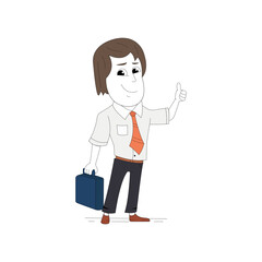 Smiling businessman in suit holding briefcases. Corporate man isolated on white background.