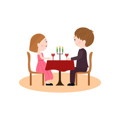 Candle Light Dinner Vector Illustration isolated on white background. Couple illustration.