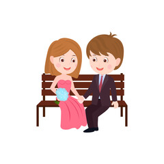 Happy valentine's day, Couple sitting in the park vector isolated on white background.