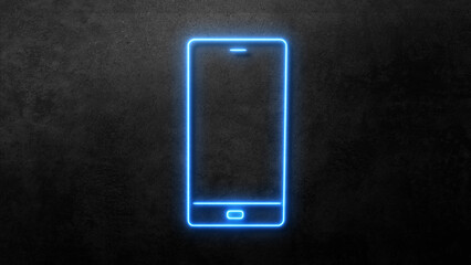 Neon phone icon, blue neon phone on wall background
