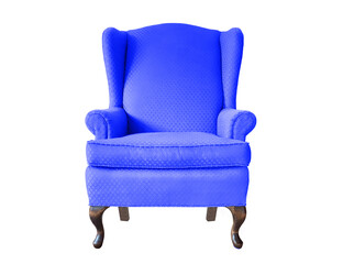 Isolated blue armchair. Bright blue chair on white background