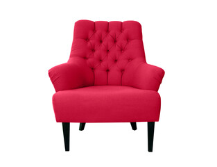 Trendy viva magenta soft armchair isolated on white background. Contemporary living room furniture