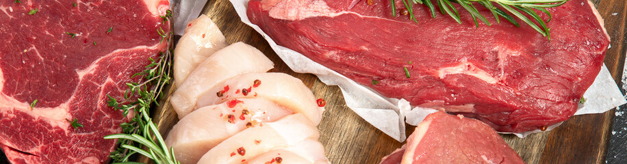 Different types of raw meat