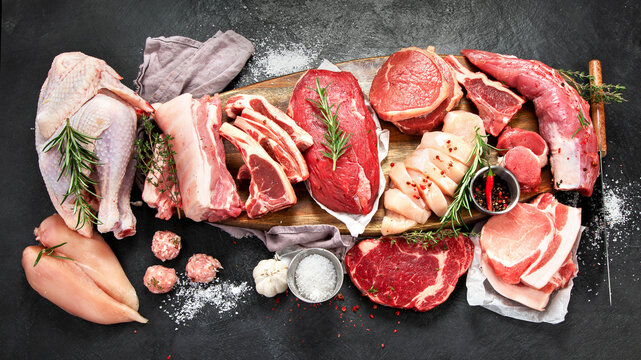 Different types of raw meat
