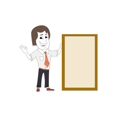 Businessman make plan for the growth of business in white board. Corporate boy character isolated on white background.