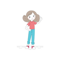 A female entrepreneur has a business idea. girl character clip art isolated on white.