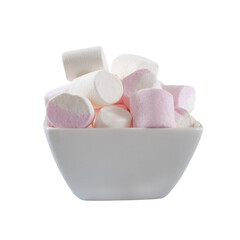 Airy marshmallows for baking and hot chocolate in a bowl close-up. Winter food background concept.