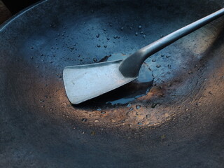 close up preparing the pan for cooking