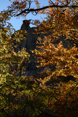 Dovbush rocks in Ukrainian western forests, beech forests and large stone cliffs.
