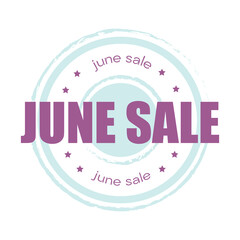 Purple june sale sticker, label, badge and logo. Month sale icon design. Logo template with stars for promotion and promo sales. Vector illustration