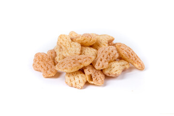 Cuttlefish snack crisps in a pile isolated over white
