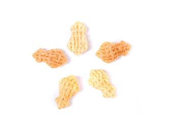 Cuttlefish snack 5 crisps in a design isolated over white top down