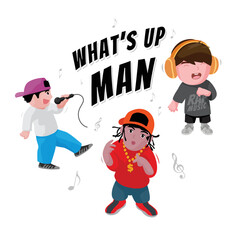 Cartoon character rapper musician set, vector illustration and flat design.