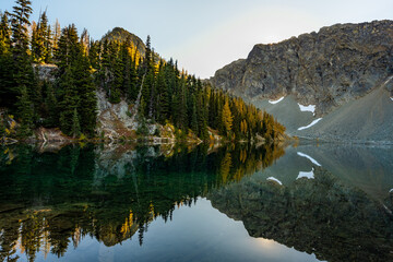 Landscape of Autumn Lake Reflection before Sunrise