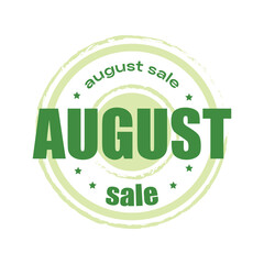 Green august sale sticker, label, badge and logo. Month sale icon. Logo template with stars for promotion and promo sales. Vector illustration