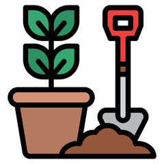 plant pot shovel gardening icon