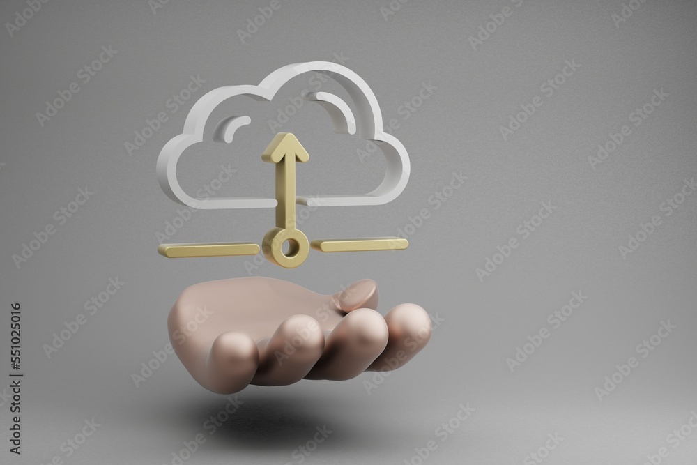 Poster beautiful abstract illustrations golden hand holding cloud database server symbol icon on a gray bac