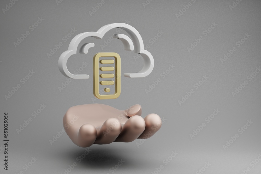 Poster beautiful abstract illustrations golden hand holding database server symbol icon on a gray backgroun