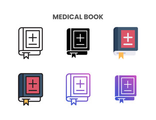 Medical Book icons vector illustration set line, flat, glyph, line color gradient. Great for web, app, presentation and more.