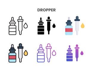 Dropper icons vector illustration set line, flat, glyph, line color gradient. Great for web, app, presentation and more.