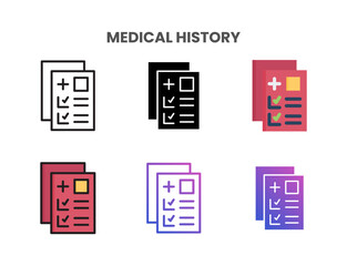 Medical History icons vector illustration set line, flat, glyph, line color gradient. Great for web, app, presentation and more.