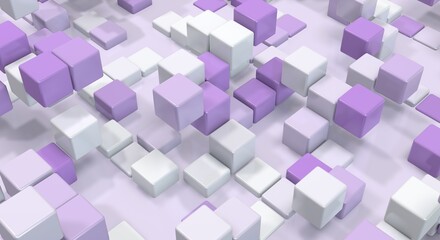 Floating cubes. Abstract geometric background in purple and white colors. 3d render