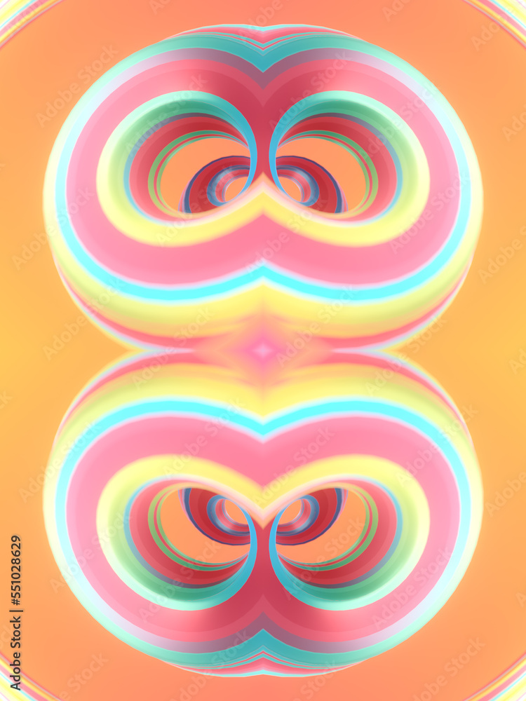 Poster Digital illustration of neon color impossible twisted shapes. 3d rendering abstract background