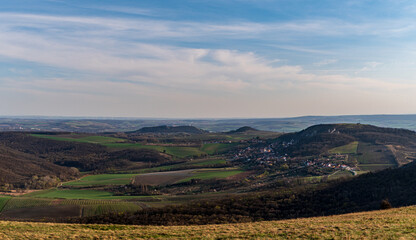 View from meadow bellow Devin hill summit in Palava mountains in Czech republic