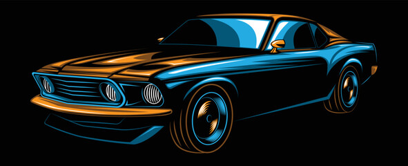 Abstract American Muscle Car. Glow, Shine and Neon Effect - obrazy, fototapety, plakaty