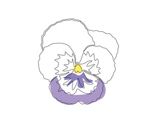 the pansy flower is hand-drawn in a minimalist style, in the technique of a single line, a monoline. Cosmetics symbol, beauty salon logo