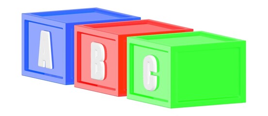 3d blue red green color cubes with a b c in it respectively