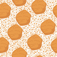 Cookies seamless pattern, sweet pastry and crumbs on white background