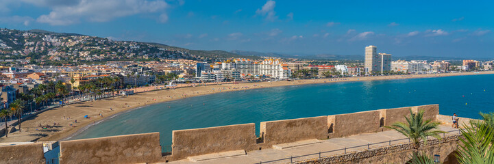 Fototapeta na wymiar View over the coastline at Peniscola in the Costa del Azahar in Castellon, Valencian Community