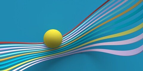 Background and wallpaper from multi-colored ribbons on a blue background. 3d render.