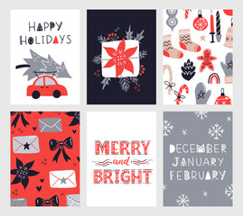 Obraz na płótnie Canvas Vector collection of Christmas poster templates. New year 2023 set of christmas greeting cards. Bright colors. presents and hand written lettering for your invitation and design.