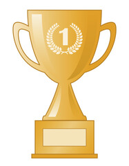 award - golden winners cup with the number 1 and laurel wreath, vector illustration