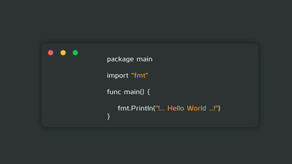 hello world in Golang programming language. coding illustration of Golang. © Nouman