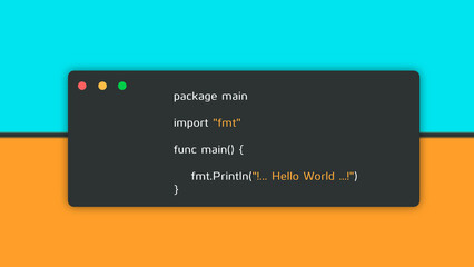 hello world in Golang programming language. coding illustration of Golang.