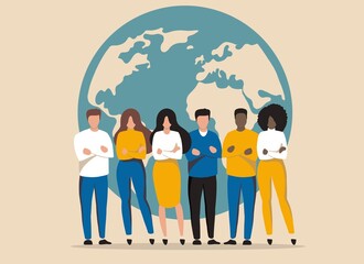 Teamwork Of Businesspeople In Front Of The World