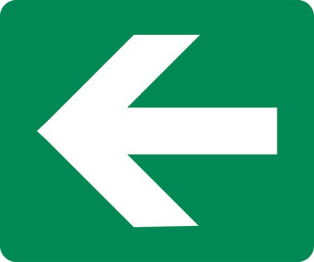 Left arrow direction signs. Green exit emergency icon.