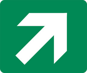 Top right arrow direction signs. Green exit emergency icon.