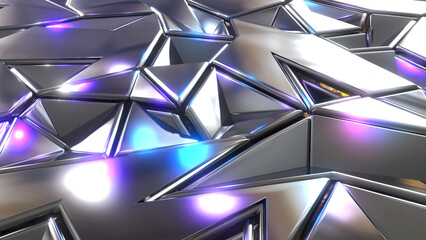 Abstract mosaic background, silver metal polygons, triangle shapes purple blue metallic wallpaper