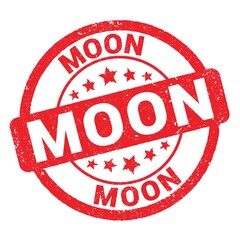 MOON text written on red stamp sign.