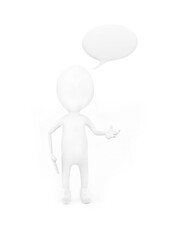 3d man with white coloured speech bubble above his head concept