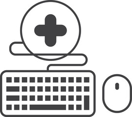 Keyboard and hospital symbols illustration in minimal style