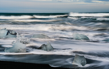 Large Pieces of Icebergs ice  on sea in the Atlantic ocean. Global warming . Iceland