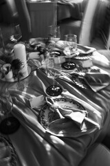 Fototapeta na wymiar Modern wedding decoration. A beautifully decorated table for a festive celebration. Blur effect.