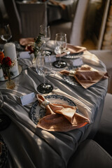 Modern wedding decoration. A beautifully decorated table for a festive celebration